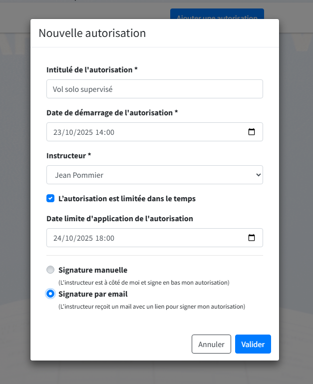 Signature de l'autorisation Aerogest