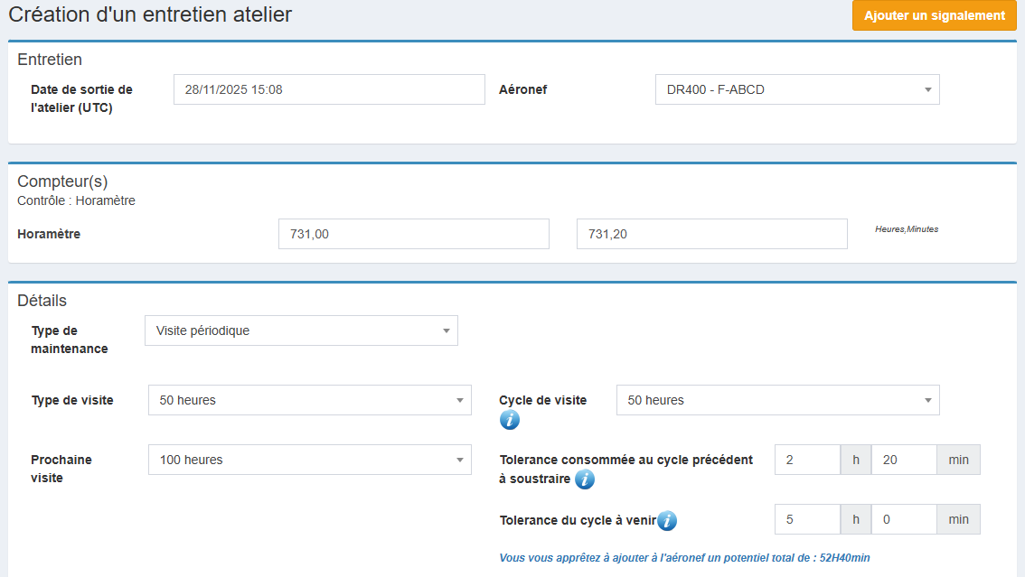 Interface de gestion du potentiel consommé