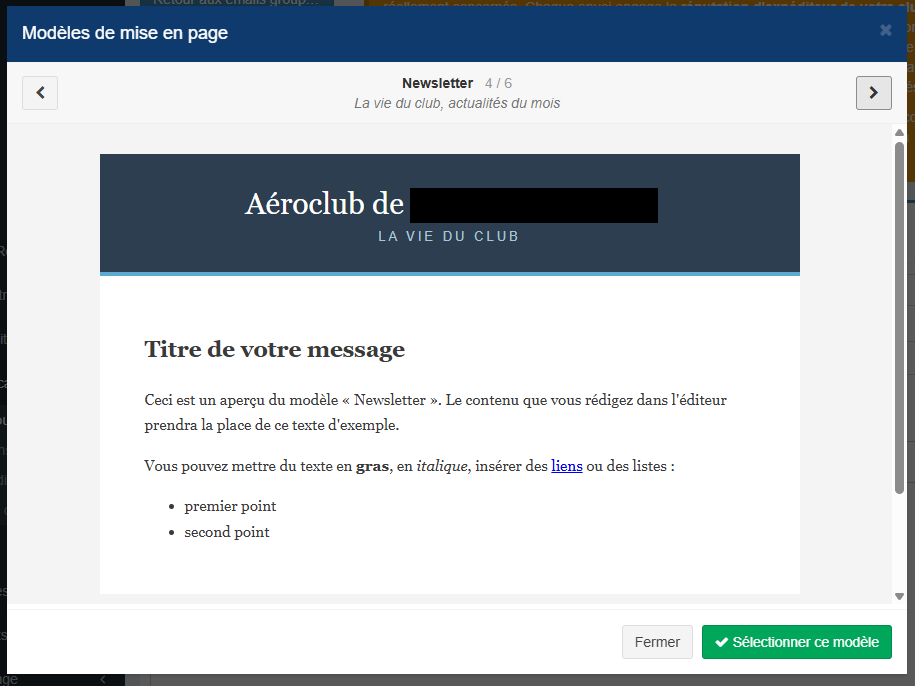 Galerie des modèles de mise en page des emails groupés