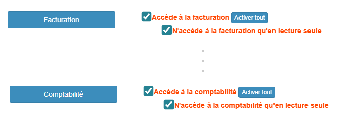 Droits de lecture seule dans l'écran Profils et droits
