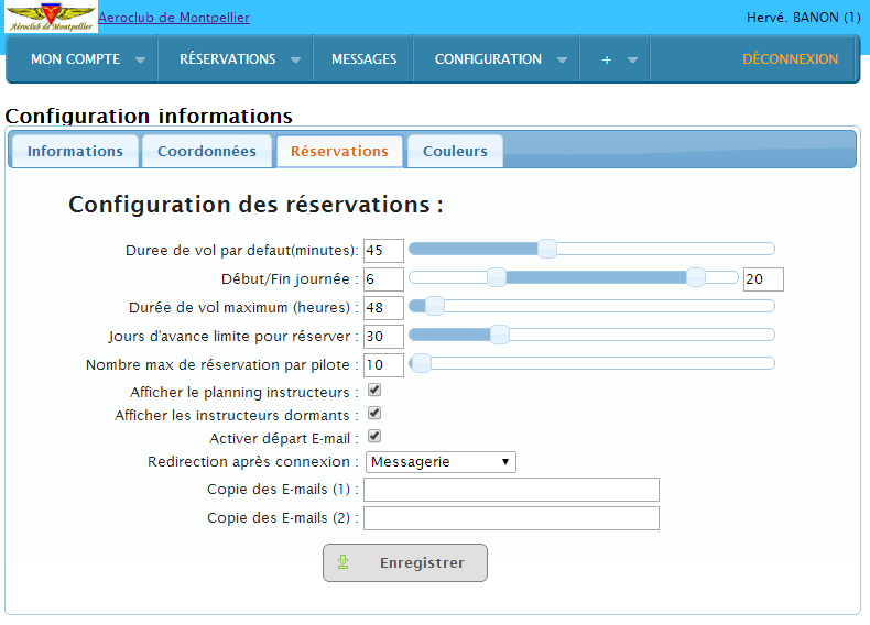 Configuration des réservations