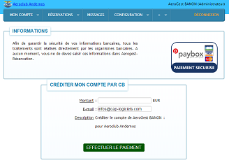 Paiement en ligne depuis Aerogest-Réservation pour créditer votre compte pilote au sein de l'aéroclub